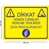 Mayeka Metal Dikkat Dönen Cisimler Kesilme Tehlikesi Çelik Örgü Eldiven Giy 20X30 cm A4 Uyarı Iş Güvenliği - 20 x 30 cm