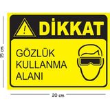 Mayeka Metal Dikkat Gözlük Kullanma Alanı 15X20 cm Uyarı Iş Güvenliği Levhası - 15 x 20 cm