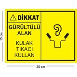 Mayeka Metal Dikkat Gürültülü Alan Kulaklık Kullan 2 15X20 cm Uyarı Iş Güvenliği Levhası - 15 x 20 cm