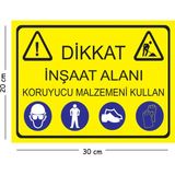 Mayeka Metal Dikkat Inşaat Alanı Koruyucu Malzemeni Kullan 20X30 cm A4 Uyarı Iş Güvenliği Levhası - 20 x 30 cm
