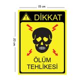 Mayeka Metal Dikkat Ölüm Tehlikesi 15x20 cm Uyarı İş Güvenliği Levhası