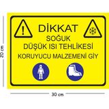 Mayeka Metal Dikkat Soğuk Düşük Isı Tehlikesi Koruyucu Malzemeni Giy 20X30 cm A4 Uyarı Iş Güvenliği Levhası - 20 x 30 cm