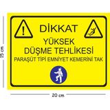 Mayeka Metal Dikkat Yüksek Düşme Tehlikesi Paraşüt Tipi Emniyet Kemerini Tak 15X20 cm Uyarı Iş Güvenliği - 15 x 20 cm