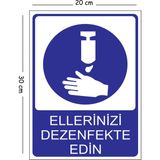 Mayeka Metal Ellerinizi Dezenfekte Edin 20X30 cm A4 Uyarı Iş Güvenliği Levhası - 20 x 30 cm