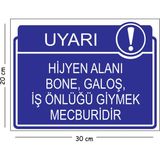 Mayeka Metal Hijyen Alanı Bone Galoş Iş Önlüğü Giymek Mecburidir 20X30 cm A4 Uyarı Iş Güvenliği Levhası - 20 x 30 cm