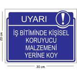 Mayeka Metal Iş Bitiminde Kişisel Koruyucu Malzemeni Yerine Koy 20X30 cm A4 Uyarı Iş Güvenliği Levhası - 20 x 30 cm