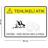 Mayeka Metal Tehlikeli Atık Üstübü Yağlı Boyalı Bez ve Fırça 30X40 cm A3 Uyarı Iş Güvenliği Levhası - 30 x 40 cm