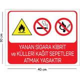 Mayeka Metal Yanan Sigara Kibrit ve Külleri Kağıt Sepetlere Atmak 30X40 cm A3 Uyarı Iş Güvenliği Levhası