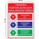 Mayeka Metal Yangında Kurtarılacak Eşya Sıralamasını Öğren 30X40 cm A3 Uyarı Iş Güvenliği Levhası - 30 x 40 cm