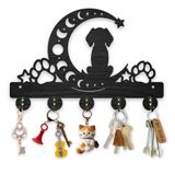 MAYJOYDIY Ahşap Ay Yıldız Portmanto Rafları Duvara Monte Köpek Pençe Baskı Desen Anahtar Kanca 11.8 × 7.8 inç Siyah Hayvan Sanat Anahtarlık, Yatak Odası Mutfak Giriş Yolu Ofis için 5 Alaşım Kancalı