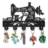 MAYJOYDIY Ahşap Dikiş Makinesi Desen Anahtar Kanca Duvara Monte 30 x 19,8 cm Çiçekli Çiçek Kaban Kancaları Siyah Sanat Şapka Rafları Giriş Yolu Yatak Odası Oturma Odası için 5 Alaşım Kancalı
