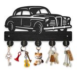 MAYJOYDIY Ahşap Klasik Araba Duvara Monte Anahtarlık, 11,8x7,1 inç, Retro Sedan Anahtar Rafı Düzenleyici, Duvar için Siyah Anahtarlık, Giriş Yolu Ön Kapı Koridor Araba Anahtarı Organizatörü için 5