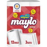 Maylo 3 Katlı Kağıt Havlu 12 Adet - Süper Emici Pratik Temizlik 3'li Ekonomik Paket - 3 Adet