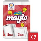 Maylo 3 Katlı Rulo Kağıt Havlu 12 Rulo 2 Paket Ultra Emici ve Dayanıklı