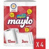Maylo 3 Katlı Rulo Kağıt Havlu 12 Rulo 4 Paket Ultra Emici ve Dayanıklı - Beyaz