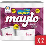 Maylo 3 Katlı Tuvalet Kağıdı 32 Rulo Cilt Dostu Yüksek Emicilik 2'li Paket