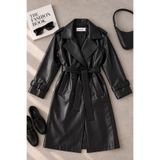 maymoda Oversize Deri Trençkot Siyah