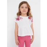 Mayoral 3059 Beyaz Fuşya Kısa Kol Kız Çocuk T-Shirt
