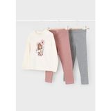 Mayoral 4-10 Yaş Kız Çocuk Bej Renk Çiçek ve Kız Baskılı Pamuklu Sweat, Pembe ve Gri Taytlı 3’lü Takım - 00406 Pembe - 4 Yaş