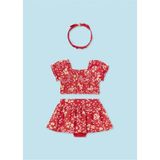 Mayoral Kız Bebek 3 Lü Set Bandana Etek Bluz 2 Yaş Özel Olaylar İçin Kırmızı Çiçek Desenli