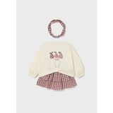Mayoral Kız Bebek 3’lü Takım (1-4 Yaş) – Meyve Baskılı Sweatshirt, Ekose Etek ve Bandana - 00406 Pembe - 12 Ay