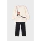 Mayoral Kız Çocuk Regular Fit Ayıcık Baskılı Sweatshirt ve Tayt Takım - Ekru/siyah - 4 Yaş