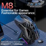 Maypal Smailwolf M8 Black Contour Kablosuz Oyuncu Mouse PAW3311 Sensör - 3 Modlu 12000 Dpı Manyetik Şarj Standlı Rgb 65G Ultra Hafif Fare 1000Hz 1k Hız
