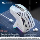 Maypal Smailwolf M8 White Contour Kablosuz Oyuncu Mouse PAW3311 Sensör - 3 Modlu 12000 Dpı Manyetik Şarj Standlı Rgb 65G Ultra Hafif Fare 1000Hz 1k Hız