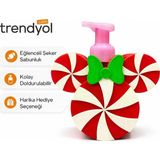 Mays 3D Studio 3D Baskı Şeker Temalı Köpük Sabunluk | Dekoratif Sıvı Sabun Dispenseri | Kırmızı Beyaz Tasarım