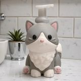 Mays 3D Studio 3D Baskı Sevimli Kedi Köpük Sabunluk | Dekoratif Sıvı Sabun Dispenseri | Gri Beyaz Tasarım