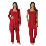 Mayss Collections 2301 Vişne Renk Sabahlıklı Lohusa Pijama Takımı, S, 0012-19804IGP254987