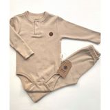 Mayu Baby Collection Kışlık Bebek Bady ve Tayt Takımı - Ikili Takım %100 Doğal Pamuk Penye Bady Bej - 3 - 6 Ay