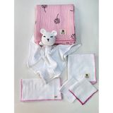 Mayu Baby Collection Müslin Bebek Battaniyesi ve Amigurami Uyku Arkadaşlı Bebek - Beyaz - Pembe