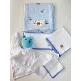 Mayu Baby Collection Müslin Bebek Battaniyesi ve Amigurami Uyku Arkadaşlı Bebek Hediyesi - Beyaz - Mavi