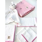 Mayu Baby Collection Müslin Bebek Battaniyesi ve Amigurami Uyku Arkadaşlı Bebek - Pembe