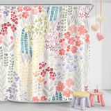 MAYZUS Renkli Çiçekli Duş Perdesi, Sevimli Boho Çiçek Kumaş Duş Perdesi, Funky Suluboya Kır Çiçeği Duş Perdesi Seti, Cottagecore Bohem Banyo Dekoru, Fildişi, 72x72