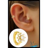 MAZEN 1 Adet Gümüş Kaplama Çiçek Model Tragus Helix Küpe | Kararmaz Kaliteli Piercing Küpe | Gold Renk