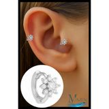 MAZEN 1 Adet Gümüş Kaplama Çiçek Model Tragus Helix Küpe | Kararmaz Kaliteli Piercing Küpe | Gümüş Renk