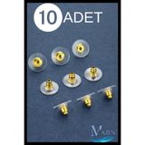 MAZEN 10 Adet Gold Küpe Arkası | Şeffaf Silikon Disk Destekli Metal Kilit Piston