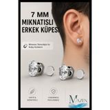 MAZEN 2 Adet Güçlü Mıknatıslı 7 mm Tektaş Küpe | Deliksiz Fake Küpe | Erkek Kadın
