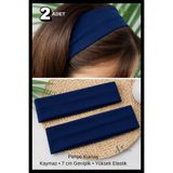 MAZEN 2 Adet Lacivert Penye Sporcu Bandı, Saç Kafa Bandanası, Yoga Ter Bandı, Unisex