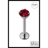MAZEN 3 mm Koyu Kırmızı Taşlı 6 mm Kısa Barlı Cerrahi Çelik Piercing Tragus Helix Labret Gümüş Renk
