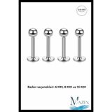 MAZEN 316l Cerrahi Çelik 4'lü Set Tek Top Gümüş Renk Tragus, Helix, Dudak Piercing