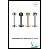MAZEN 316l Cerrahi Çelik 4'lü Set Tek Top Tragus, Helix, Dudak Piercing 4 Farklı Renk