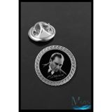 MAZEN Atatürk Portreli Yuvarlak Yaka Rozeti, Metal Kararmaz, Siyah Zeminli, Unisex Aksesuar