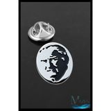 MAZEN Atatürk Silüet Yaka Rozeti | Siyah Zemin | Gümüş Renk Metal Elips