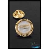 MAZEN Beyaz Mineli Atatürk İmzalı Yaka Rozeti, Gold Metal, Kararmaz, Unisex