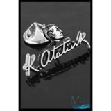 MAZEN Büstlü Atatürk İmzalı Yaka Rozeti, Gümüş Renk, Metal Kararmaz, Unisex