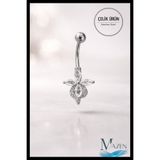 MAZEN Çiçek Model Göbek Piercing | 316L Çelik | Beyaz Taş Detaylı | Kadın Takı Aksesuar | gümüş renk