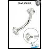 MAZEN Gümüş Renk Çift Zirkon Taşlı Tırnaklı Kaş Piercingi (Curved Barbell)
